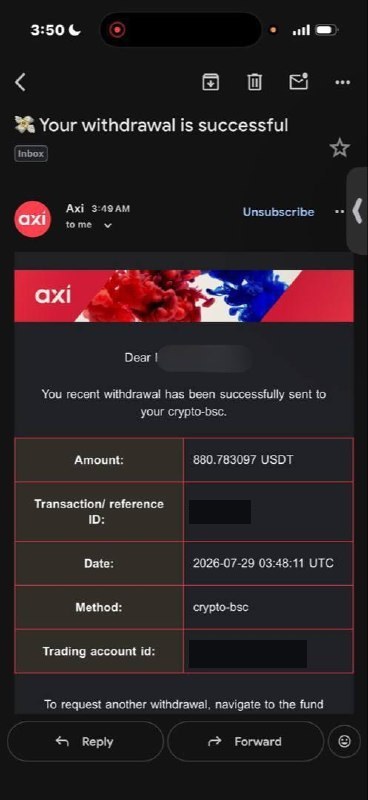 Withdrawal confirmation shared by a member